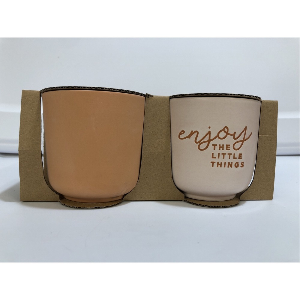 Made for Retail Terracotta 2 PK Mini Planters/Cups‎ Pink Orange 3"x3" Enjoy